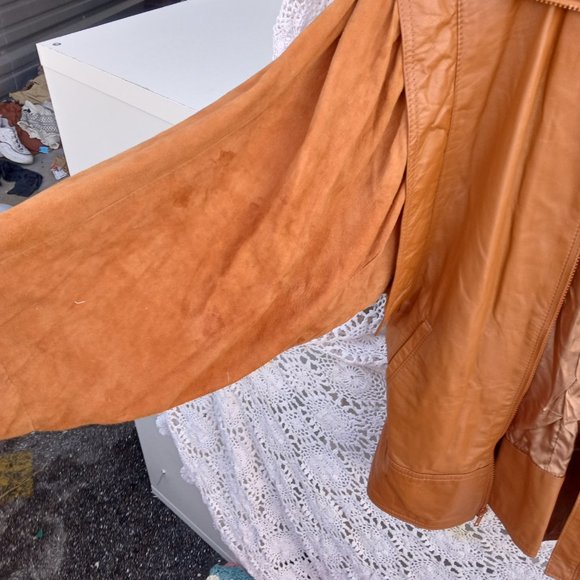 Vintage 80s T Edwards Leather Jacket Flare Shoulders Pockets Lined Cognic - Picture 5 of 10